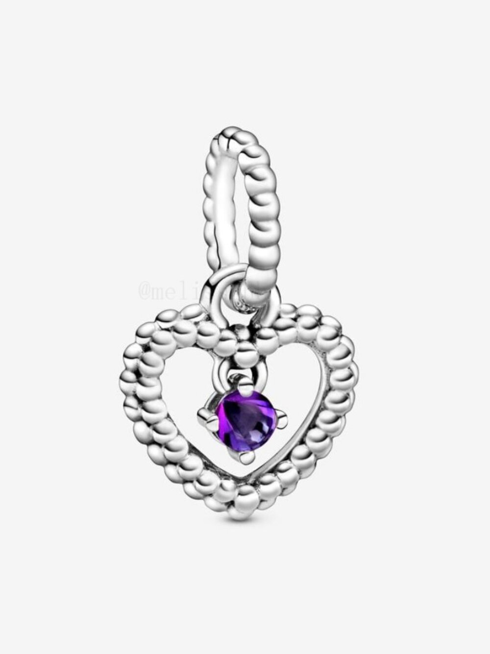 Pandora February Purple Beaded Heart Dangle Charm